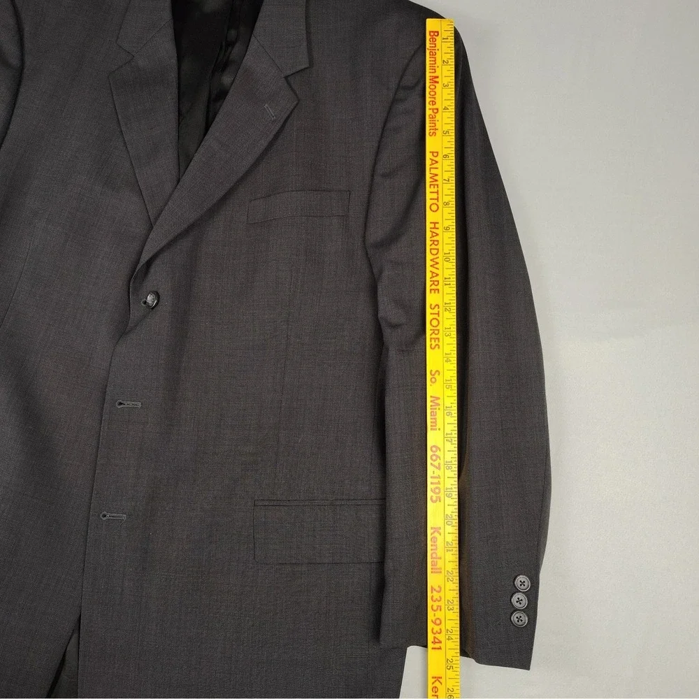 Jos A Bank Men's 48L 44x32 Charcoal 100% Wool 2 Piece Suit Pants Pleated Cuffed